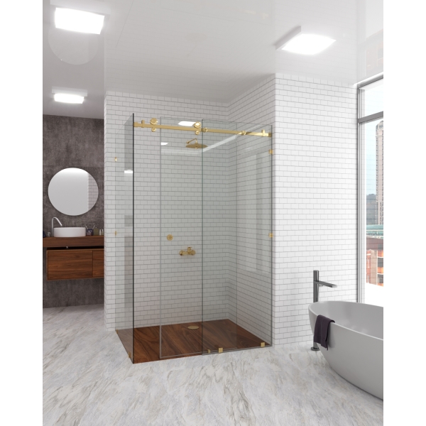 Скляна душова перегородка розсувна кутова Verona Gold