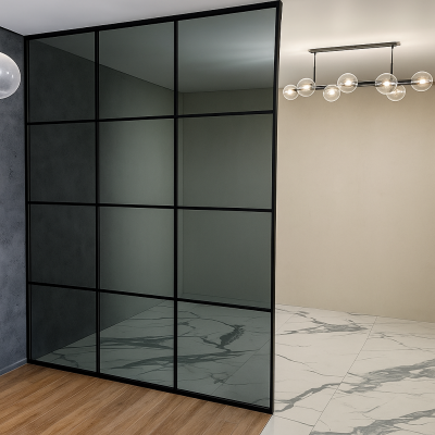 Стационарная стеклянная перегородка loft в алюминиевом профиле Ansola графит