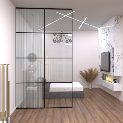 Двері та перегородки лофт скляні.