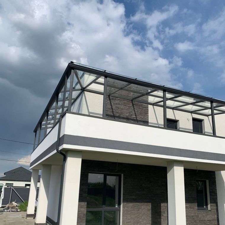 Скління приямка. Навіси та козирки зі скла. Дахи скляні № 016025