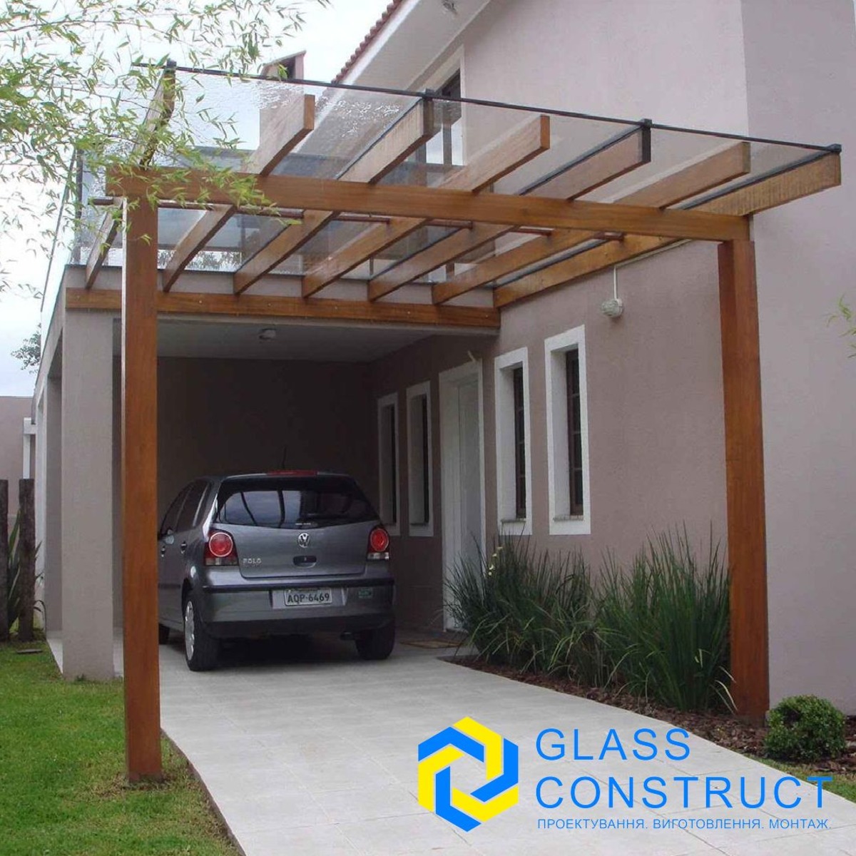 Навіс скляний, козирок зі скла, дах скляний № 016018