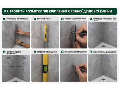 Як зробити розмітку під кріплення скляної душової кабіни? Як зробити розмітку під кріплення скляної душової кабіни?
