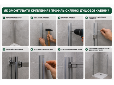 Як змонтувати кріплення і профіль скляної душової кабіни? Як змонтувати кріплення і профіль скляної душової кабіни?