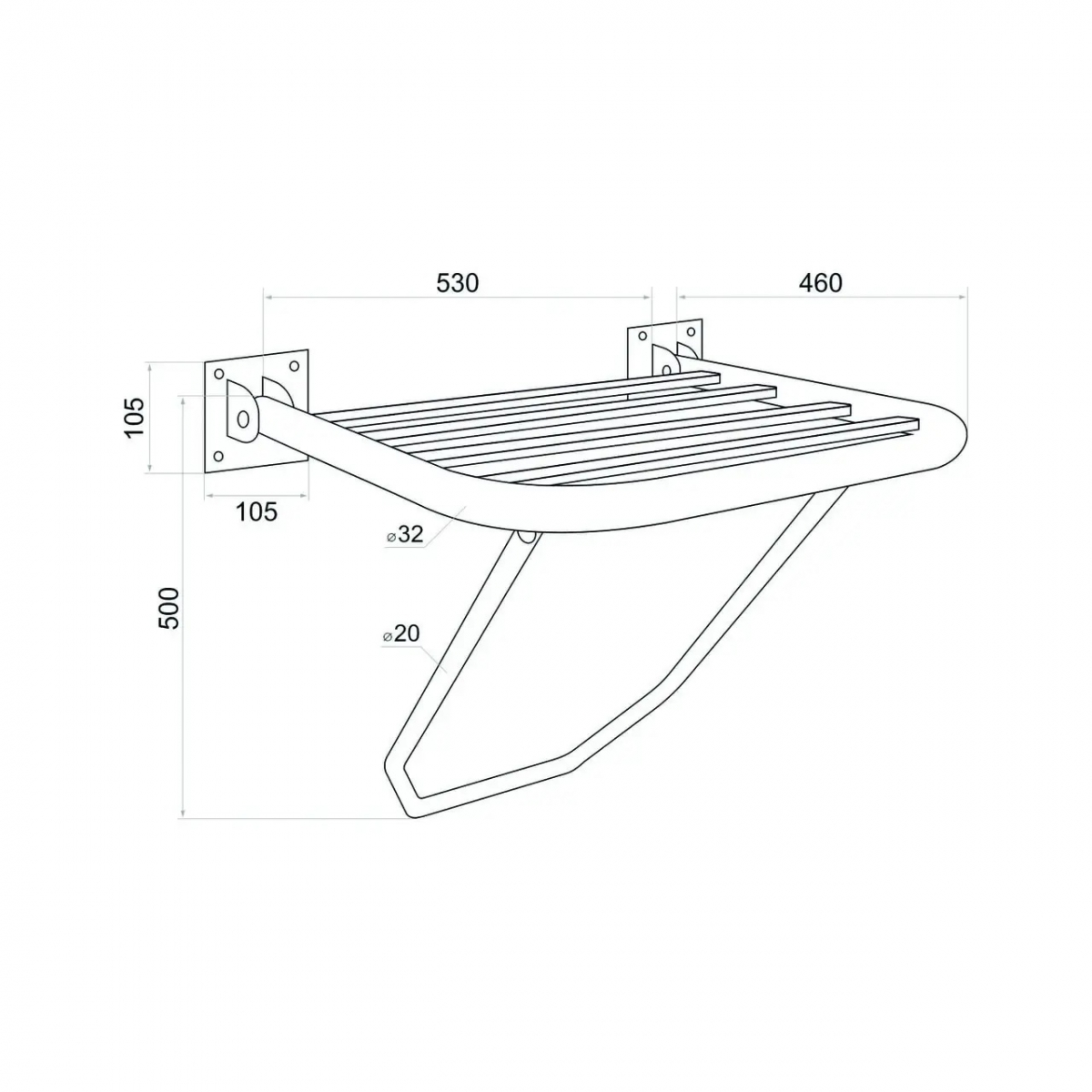 Сидіння в душ. Відкидне сидіння. З нержавіючої сталі.
