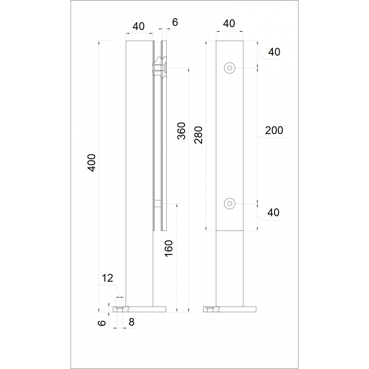 Стійка для скла 400 мм. Black