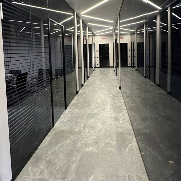 Стеклянные перегородки с дверями в чёрном цвете Mur