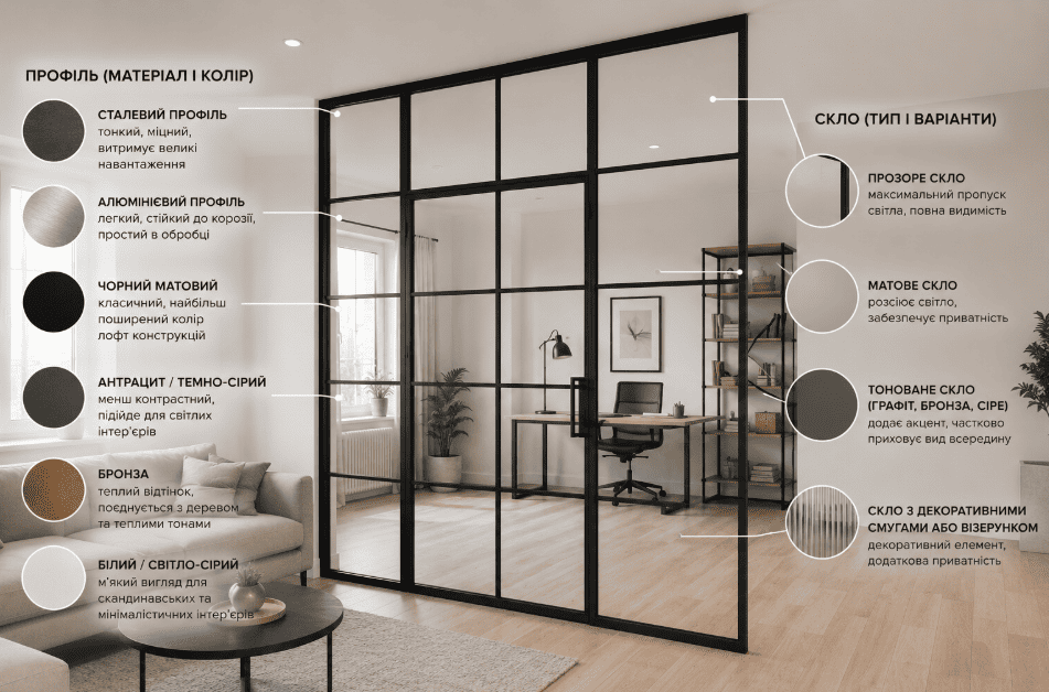 Цвета стеклянных LOFT-перегородок