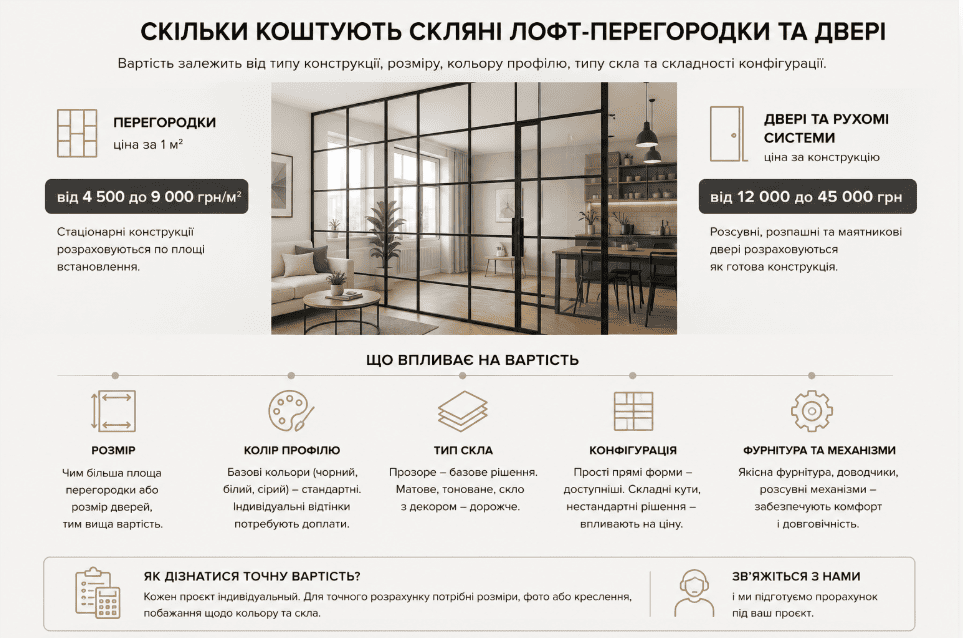 Сколько стоят стеклянные лофт-перегородки и двери