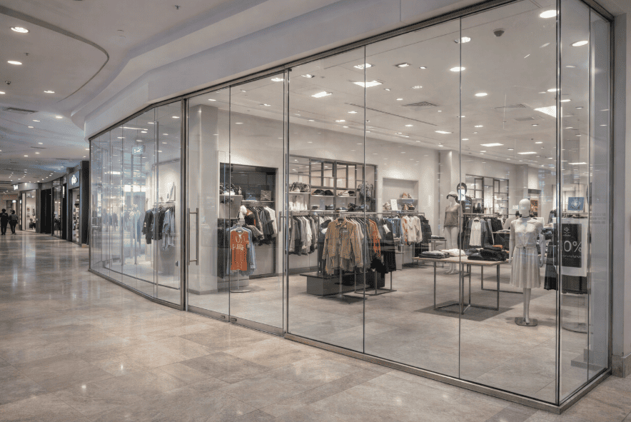 Скляні перегородки для магазинів та торгових центрів