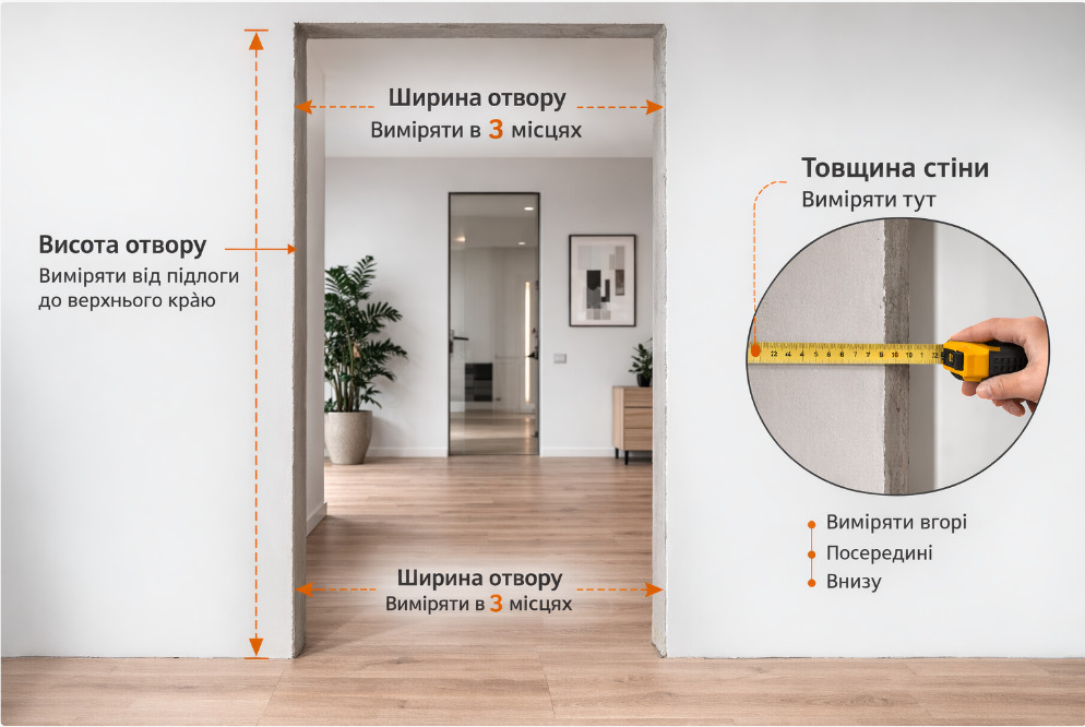 Як заміряти проріз під двері і чи достатньо цього для замовлення скляних міжкімнатних дверей