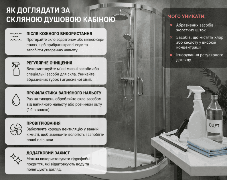 Догляд за скляною душовою кабіною