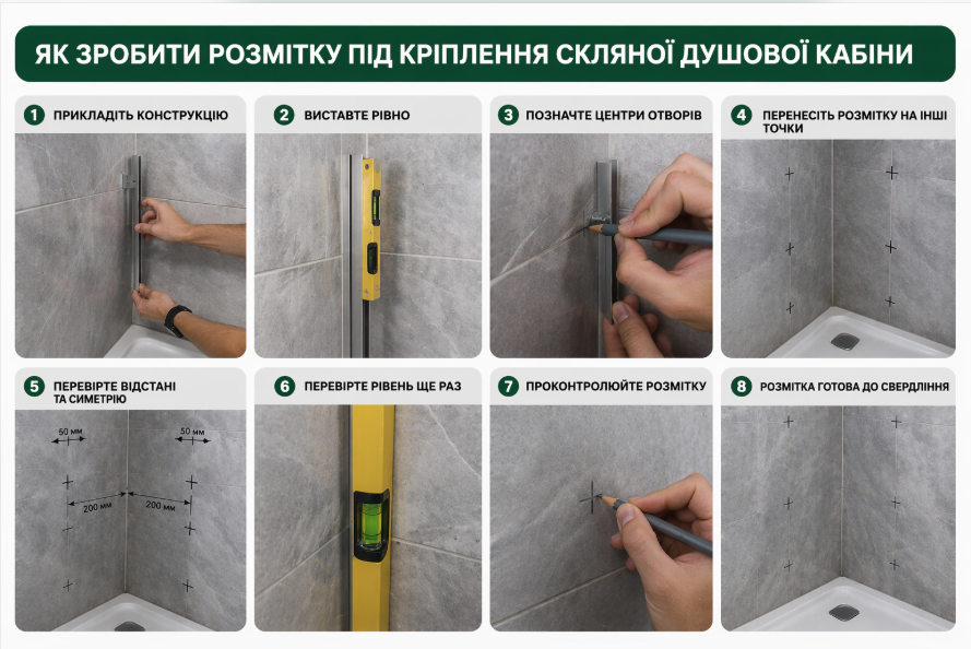 Як зробити розмітку під кріплення скляної душової кабіни?