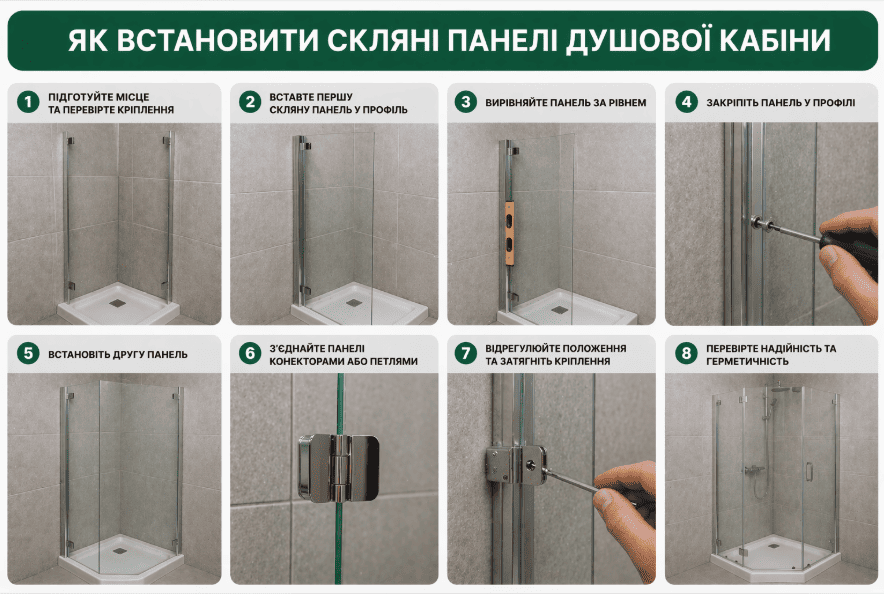 Як встановити скляні панелі душової кабіни?