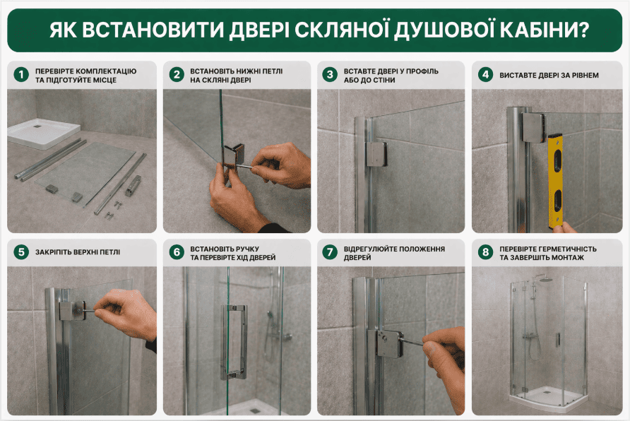 Як встановити двері скляної душової кабіни?