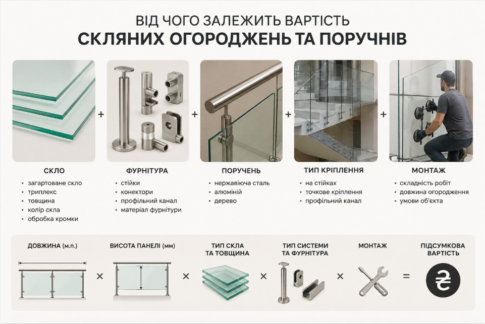 Скільки коштують скляні огородження та поручні?